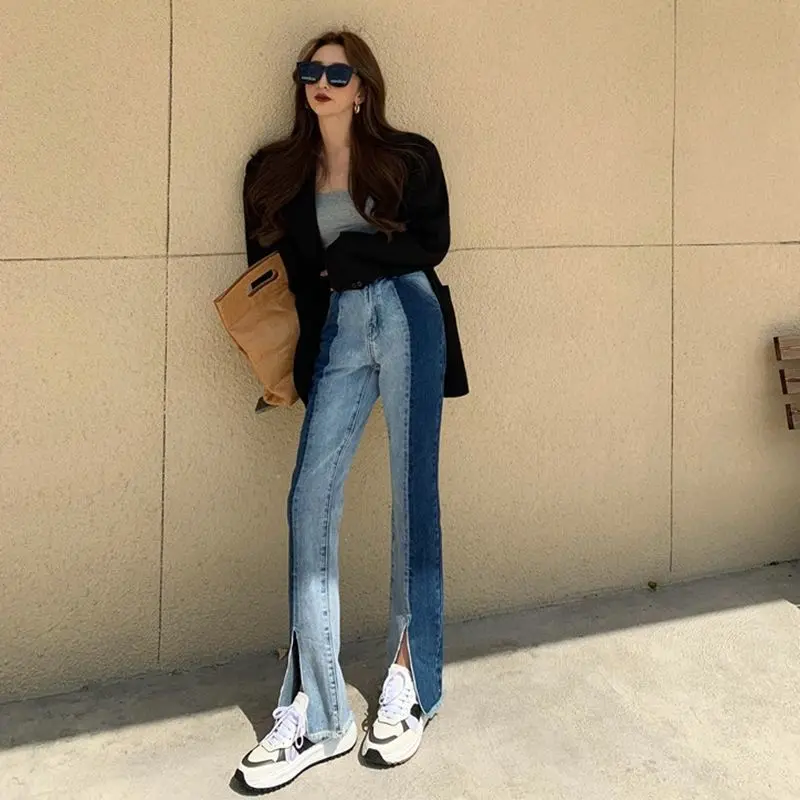 Women jeans autumn Korean version traf Pants design sense stitching split straight high waist jeans casual straight women pants
Women jeans autumn Korean version traf Pants design sense stitching split straight high waist jeans casual straight women pants