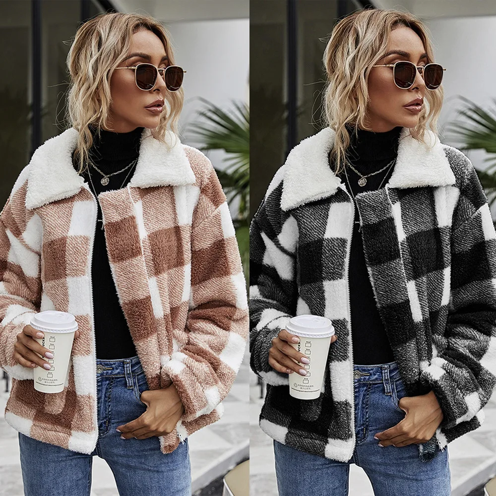 2021 Autumn and Winter Zipper Cardigan Lapel Plush Plaid Coat Loose Temperament Commuter Women
2021 Autumn and Winter Zipper Cardigan Lapel Plush Plaid Coat Loose Temperament Commuter Women