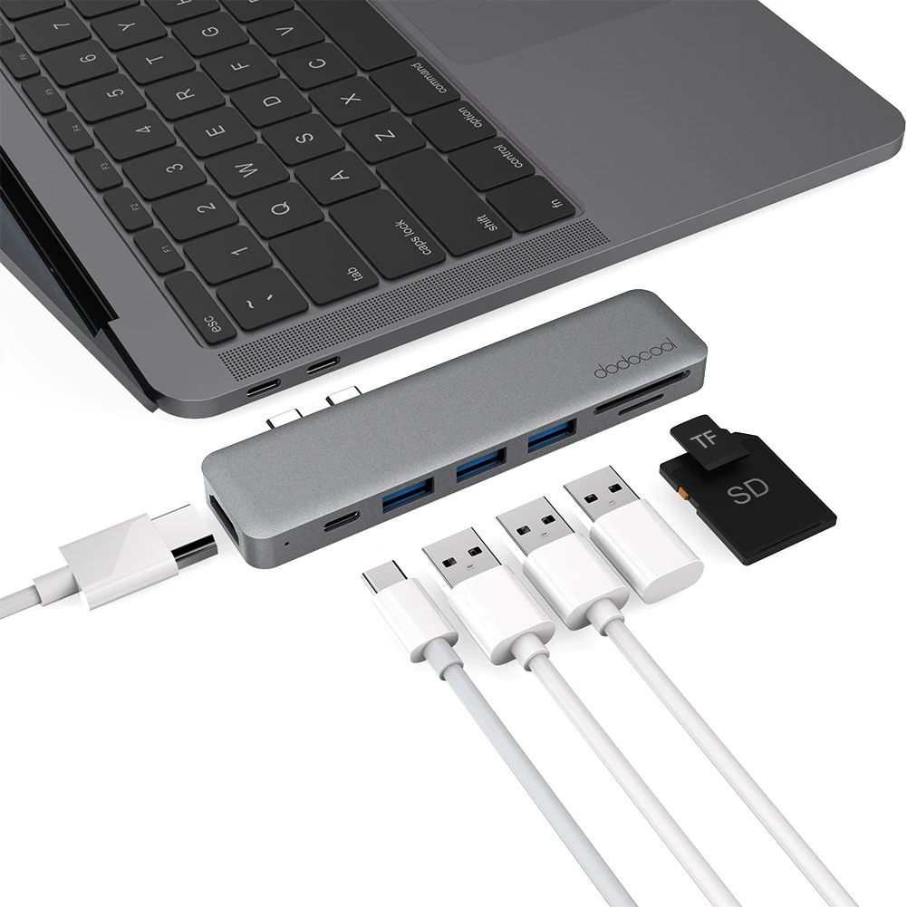 Dodocool сплав 7 в 1 двойной USB C концентратор с 4K карта HD TF Card Reader 3 портами (стандарт 0
