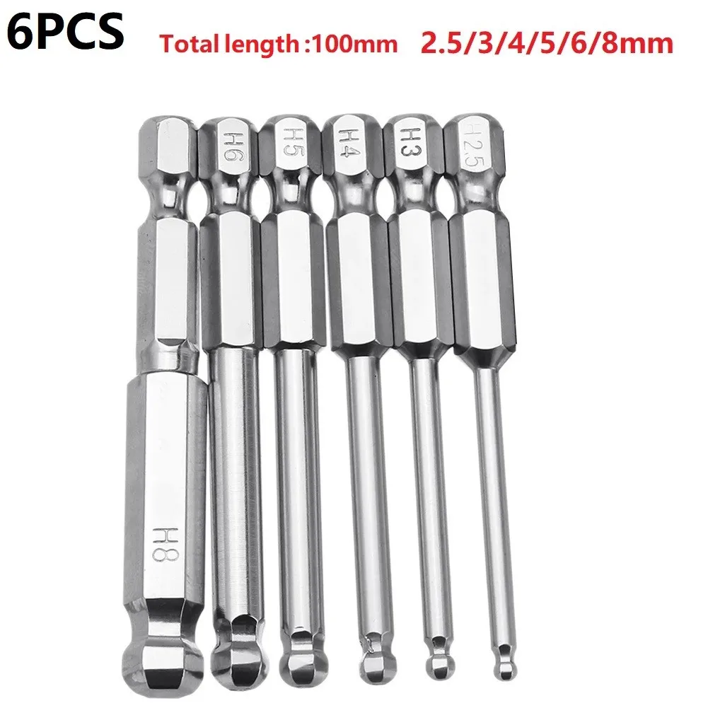 6pcs S2 Steel 100mm 1/4'' Hex Shank Magnetic Ball Head Screwdriver Bit 2.5/3/4/5/6/8mm For Electric Screwdriver Bit Tools
6pcs S2 Steel 100mm 1/4'' Hex Shank Magnetic Ball Head Screwdriver Bit 2.5/3/4/5/6/8mm For Electric Screwdriver Bit Tools