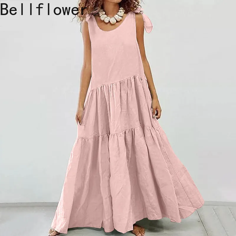 Sleeveless Plus Size Dress for Women Solid O-Neck Bohemian Loose Maxi Dresses Femme Bow Summer Dress Vestido De Mujer
Sleeveless Plus Size Dress for Women Solid O-Neck Bohemian Loose Maxi Dresses Femme Bow Summer Dress Vestido De Mujer