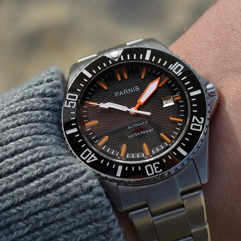

Parnis 44mm Black Bezel Automatic Diver Watch Waterproof 200m Metal Mechanical Men's Watches Sapphire Glass mekanik kol saati