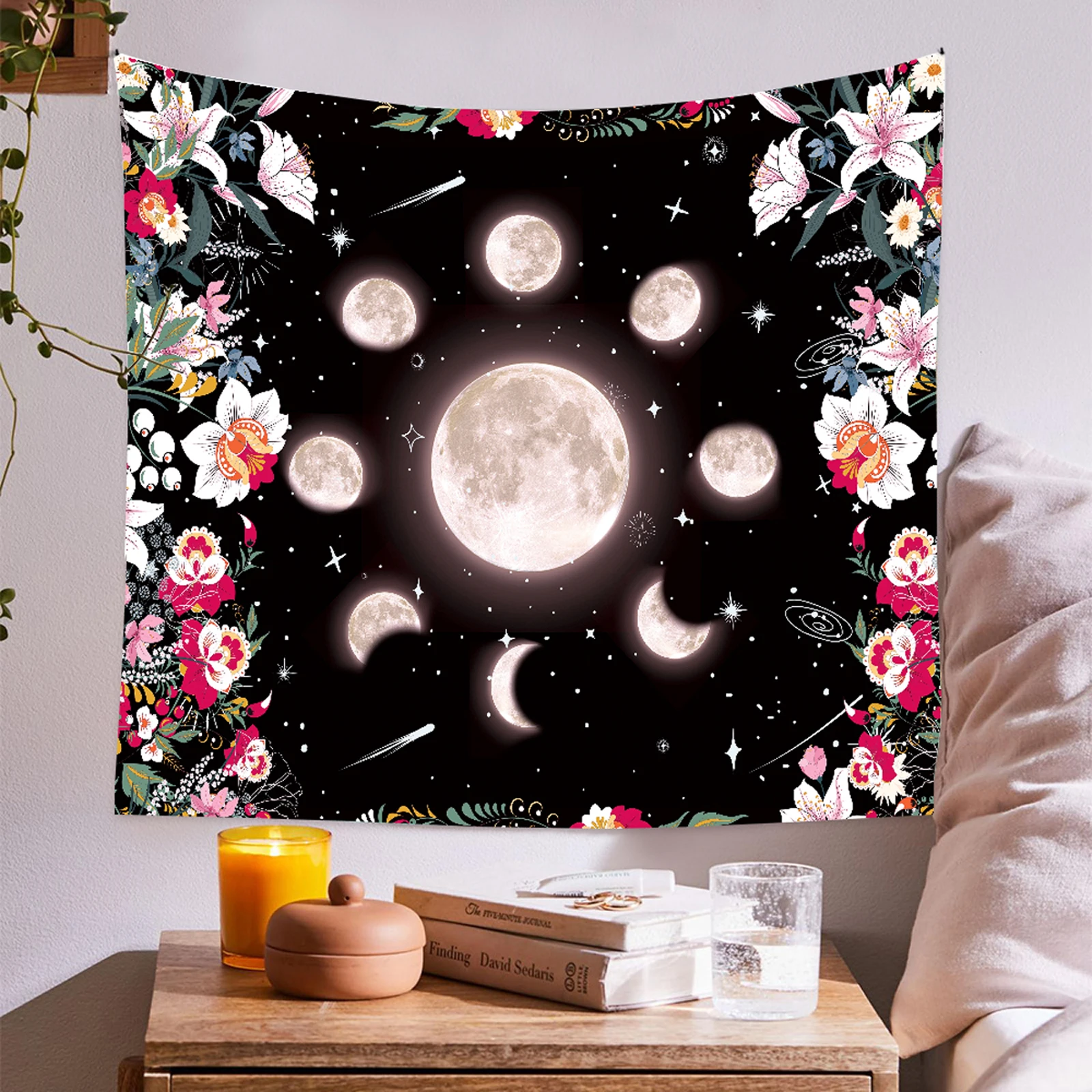 

Садовый гобелен Moonlit, роскошный настенный постер с изображением бабочки, Луны, цветов, для спальни, детской комнаты, гостиной, домашний декор