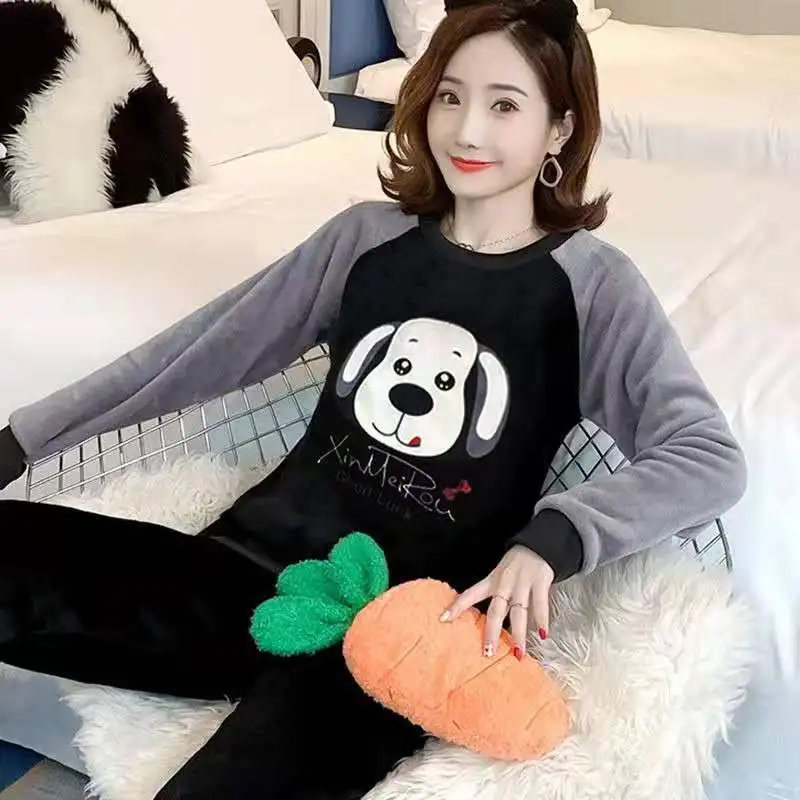 Women's Pajamas Set Winter Coral Velvet Warm O-neck Sleepwear Flannel Homewear 2 piece pjs women Cartoon Winter home clothes
Women's Pajamas Set Winter Coral Velvet Warm O-neck Sleepwear Flannel Homewear 2 piece pjs women Cartoon Winter home clothes