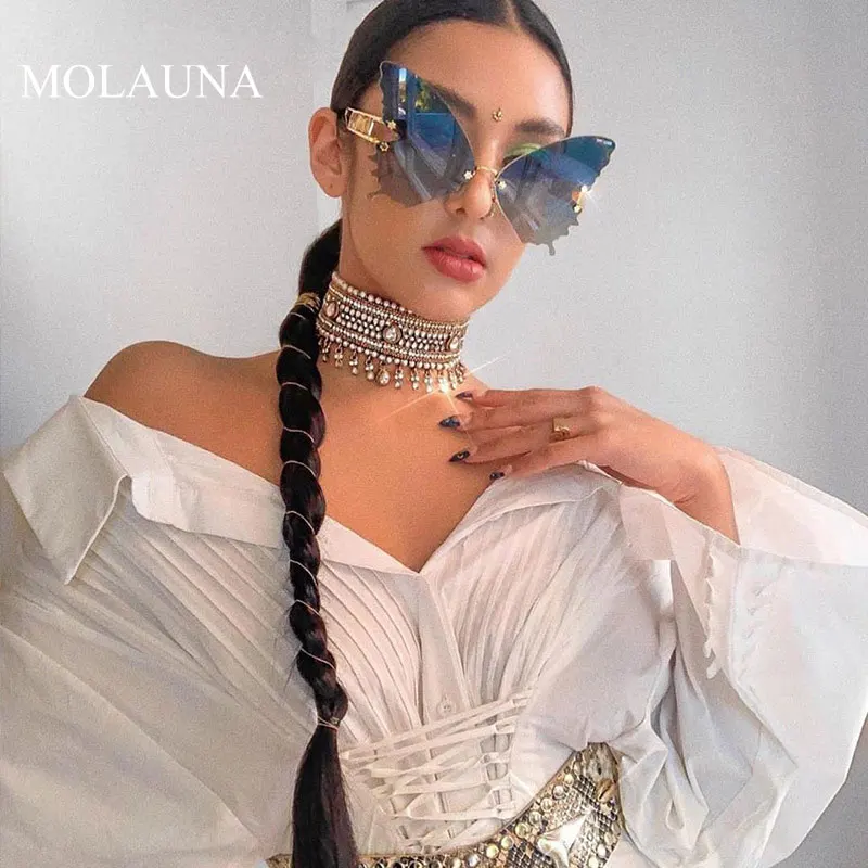 2021 Butterfly Rimless Sunglasses Women Luxury Brand Designer Fashion Oversized Steampunk Sunglasses Vintage Eyewear Oculos 
2021 Butterfly Rimless Sunglasses Women Luxury Brand Designer Fashion Oversized Steampunk Sunglasses Vintage Eyewear Oculos