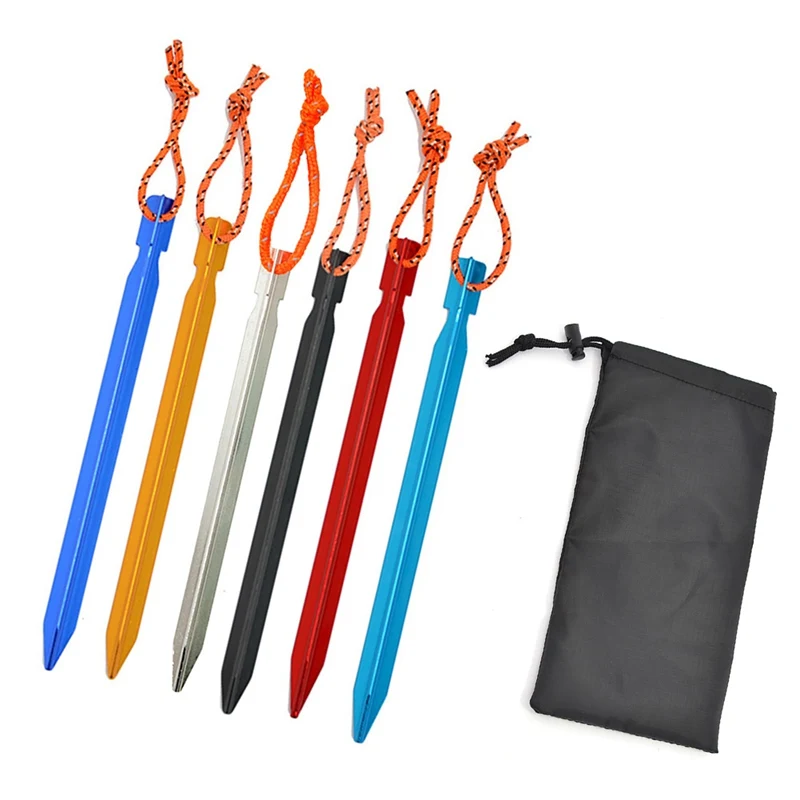 23cm 6pcs Aluminum Ground Nail Tent Stakes Lightweight Tent Pegs With Reflective Rope Nail For Camping Trip Hiking Gardening
23cm 6pcs Aluminum Ground Nail Tent Stakes Lightweight Tent Pegs With Reflective Rope Nail For Camping Trip Hiking Gardening
