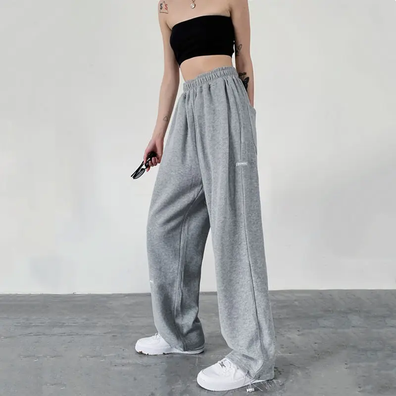 

HOUZHOU Gray Sweatpants Women 2020 Fashion Women Track Pants Training Summer White Baggy Sports Trousers Women Palazzo Pants