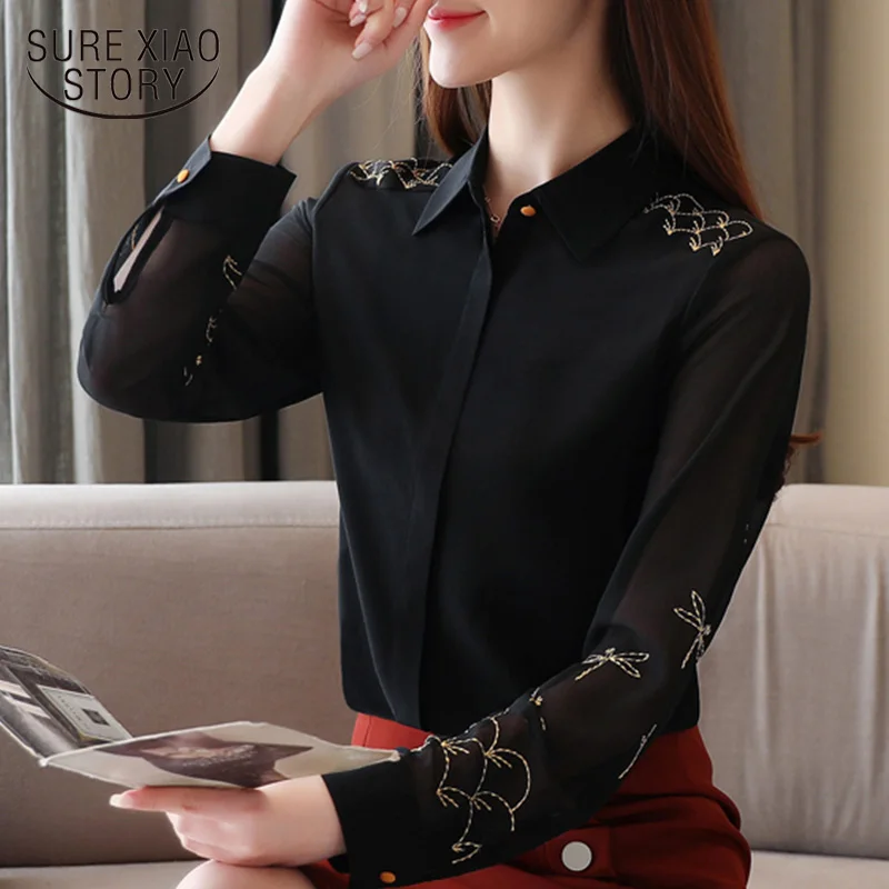 Fashion New 2021 Spring Long Sleeve Black Silk Chiffon Shirt Women's Embroidered Solid Cardigan Blouse Women Ladies Tops 8524 50
Fashion New 2021 Spring Long Sleeve Black Silk Chiffon Shirt Women's Embroidered Solid Cardigan Blouse Women Ladies Tops 8524 50