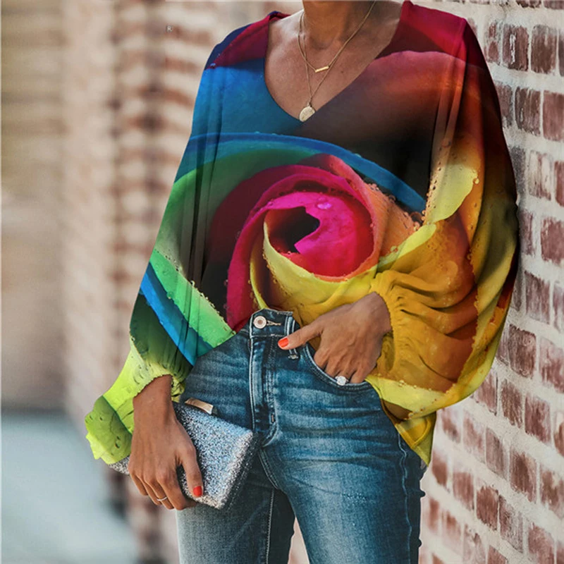 Large Size Women Blouse 3D Colorful Flower Rose Print 2020 Casual Loose Long Sleeve Shirt Tops V-Neck Female Clothing Ropa Mujer
Large Size Women Blouse 3D Colorful Flower Rose Print 2020 Casual Loose Long Sleeve Shirt Tops V-Neck Female Clothing Ropa Mujer