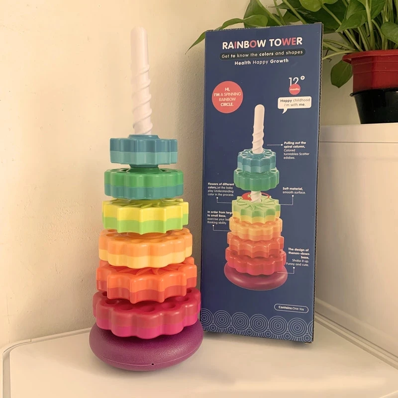 

Радужная башня, новинка 2021, популярная детская игрушка, цветная Вращающаяся башня большого размера, высококачественный подарок для детей, м...