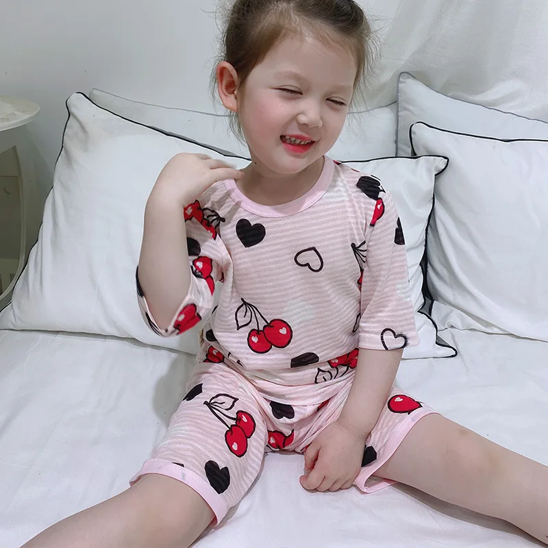 Children 2PCS Striped Pajamas Suit Girl Cute Fruit Print Sleepwear Boy Cartoon Cotton Nightwear Summer Lounge Home Clothes
Children 2PCS Striped Pajamas Suit Girl Cute Fruit Print Sleepwear Boy Cartoon Cotton Nightwear Summer Lounge Home Clothes