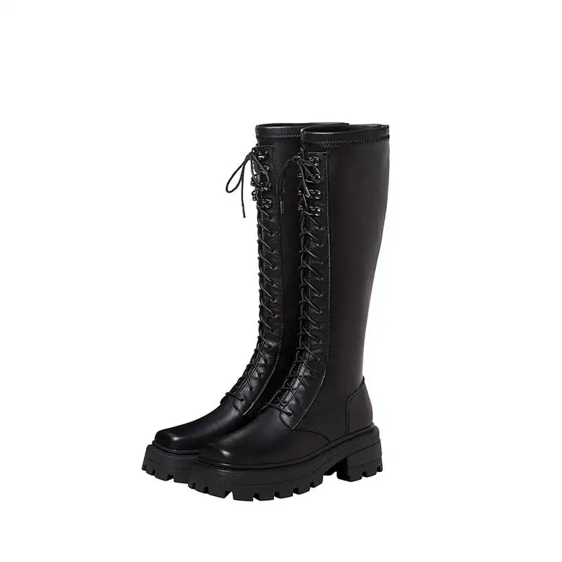 Krazing Pot genuine leather equestrian boots square toe metal rivets keep warm platform keep warm lace up knee high boots L9f2
Krazing Pot genuine leather equestrian boots square toe metal rivets keep warm platform keep warm lace up knee high boots L9f2