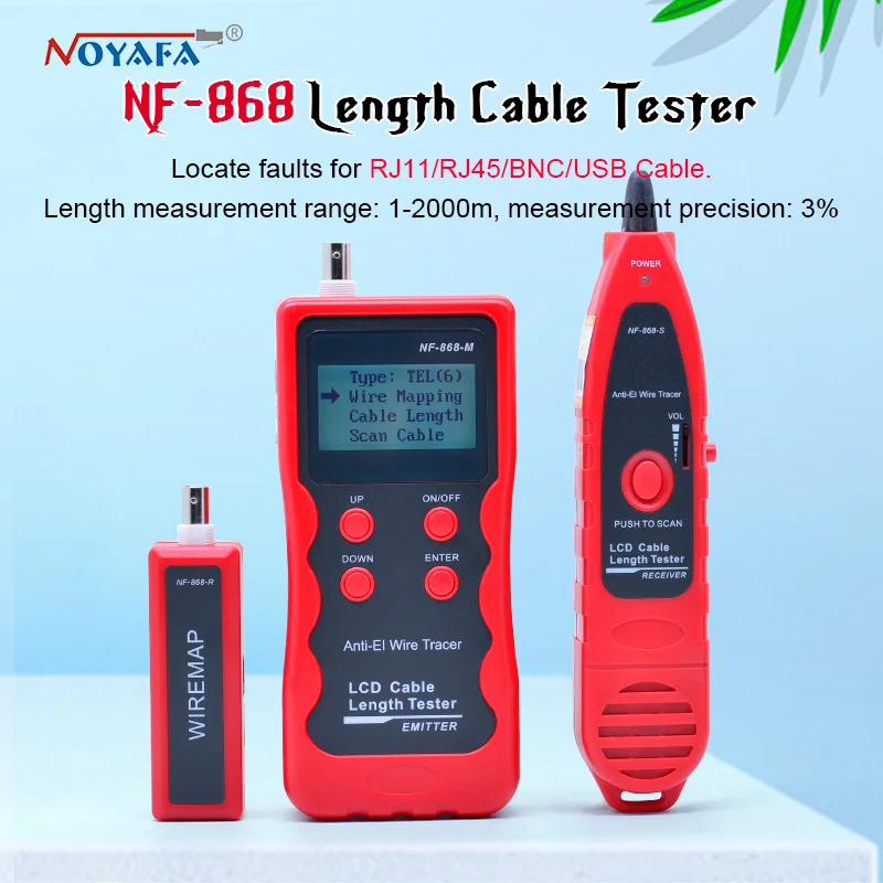 Цифровой кабельный тестер-трекер для RJ45, RJ11, тестер с защитой от помех, короткого замыкания, длины NF_868
Цифровой кабельный тестер-трекер для RJ45, RJ11, тестер с защитой от помех, короткого замыкания, длины NF_868