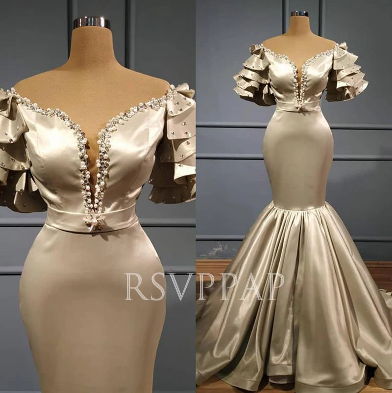 Long Mermaid Evening Dresses 2021 Real Picture Pearls Short Cap Sleeves Satin Women Formal Evening Gowns
Long Mermaid Evening Dresses 2021 Real Picture Pearls Short Cap Sleeves Satin Women Formal Evening Gowns
