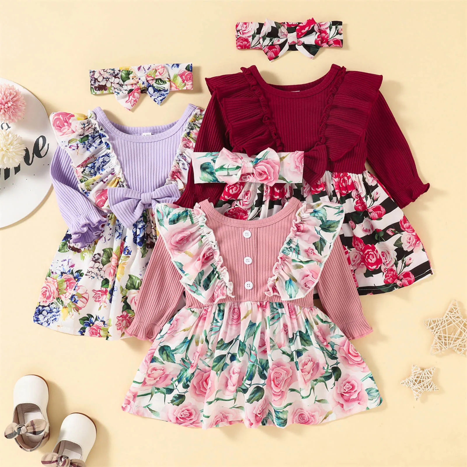 0~24Months Baby Girl´s Clothing Flowers Printed Bow-Knot Long-sleeved Suspender Dress+headband Suit ropa recien nacido niña E1
0~24Months Baby Girl´s Clothing Flowers Printed Bow-Knot Long-sleeved Suspender Dress+headband Suit ropa recien nacido niña E1