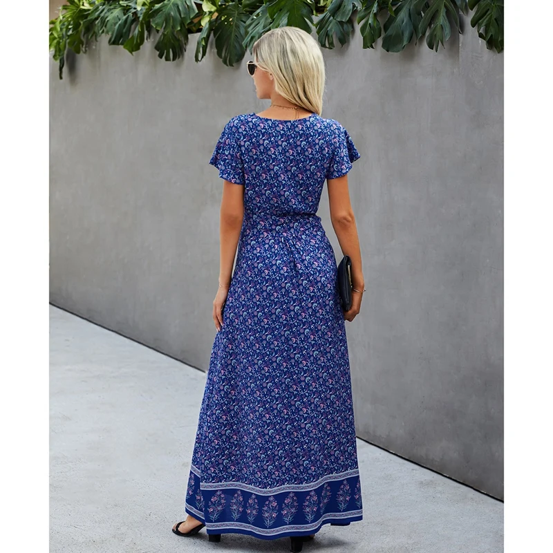 Women's Summer V-Neck Wrapped Vintage Floral Print Split Waist Belt Flowy Boho Beach Long Dress
Women's Summer V-Neck Wrapped Vintage Floral Print Split Waist Belt Flowy Boho Beach Long Dress