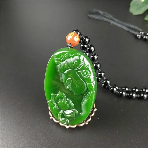 Natural Green Chinese Jade Bodhisattva Pendant Necklace Fashion Charm Jewelry Carved Guanyin Amulet Gifts for Women Men
Natural Green Chinese Jade Bodhisattva Pendant Necklace Fashion Charm Jewelry Carved Guanyin Amulet Gifts for Women Men