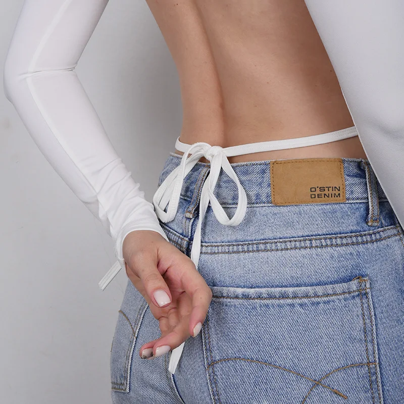Casual Blouse High Street Summer Autumn Round Collar Long Sleeve Slim Navel Solid Color Slim Sexy Backless Lace Up Shirt Female
Casual Blouse High Street Summer Autumn Round Collar Long Sleeve Slim Navel Solid Color Slim Sexy Backless Lace Up Shirt Female