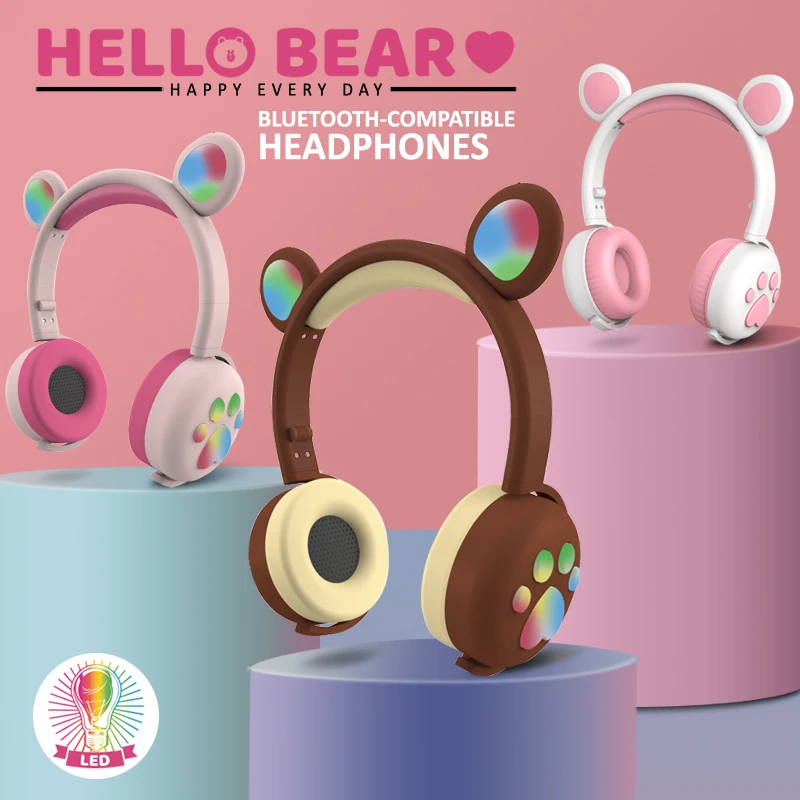 Cute Bear Ear Headset Wireless Bluetooth-Compatible 5.0 Headphone with MIC HIFI Stereo Bass Eeaphone for Kids/Children/Girls 
Cute Bear Ear Headset Wireless Bluetooth-Compatible 5.0 Headphone with MIC HIFI Stereo Bass Eeaphone for Kids/Children/Girls