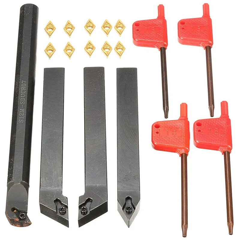GTBL 10Pcs Carbide Insert Blades + 4Pcs Lathe Turning Tool Holder Set + 4Pcs Wrench for Lathe Turning Tool Machine Tool Sets
GTBL 10Pcs Carbide Insert Blades + 4Pcs Lathe Turning Tool Holder Set + 4Pcs Wrench for Lathe Turning Tool Machine Tool Sets