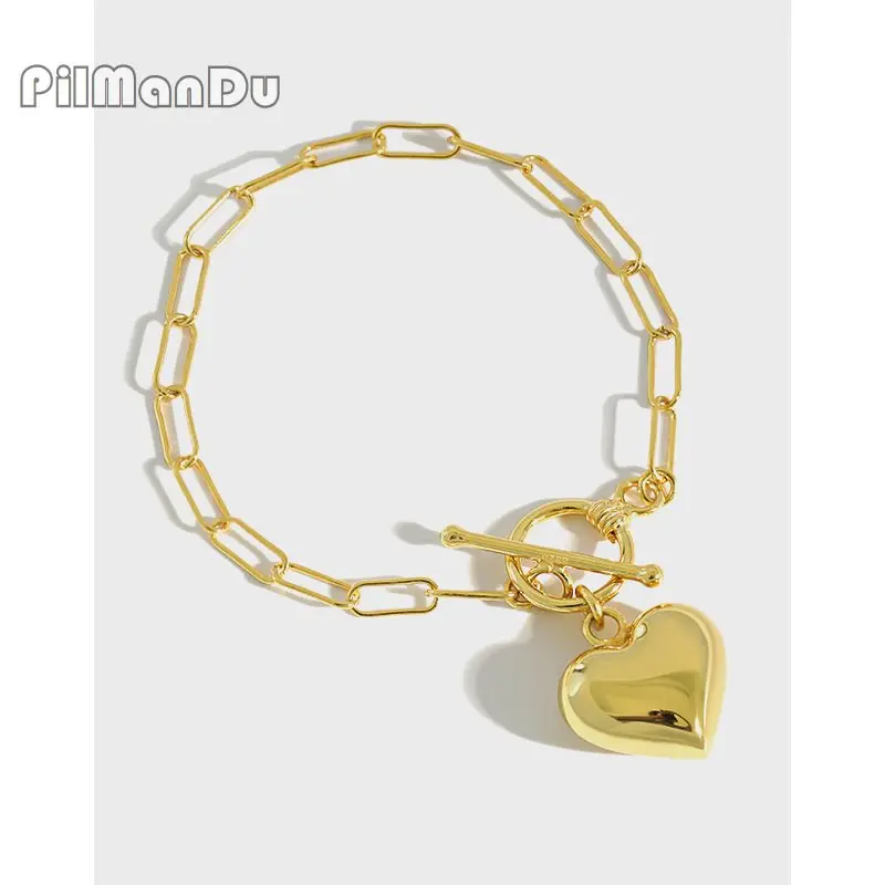 PilManDu Hollow Heart Pendant Bracelet OT Buckle Fashion Party Love Jewelry S925 Sterling Silver Chain Woman Bracelets Bangles
PilManDu Hollow Heart Pendant Bracelet OT Buckle Fashion Party Love Jewelry S925 Sterling Silver Chain Woman Bracelets Bangles