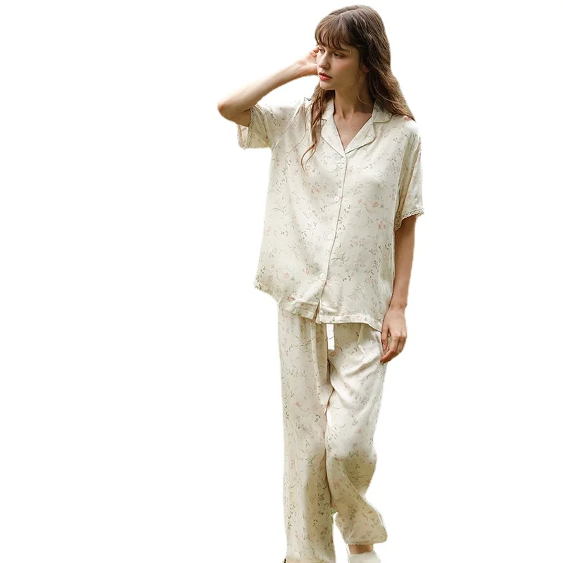 Small Floral Print Short Sleeve Long Trousers Pajamas Set Pijama Femme Ete Pijamas Women Cotton Autumn Clothes Women
Small Floral Print Short Sleeve Long Trousers Pajamas Set Pijama Femme Ete Pijamas Women Cotton Autumn Clothes Women