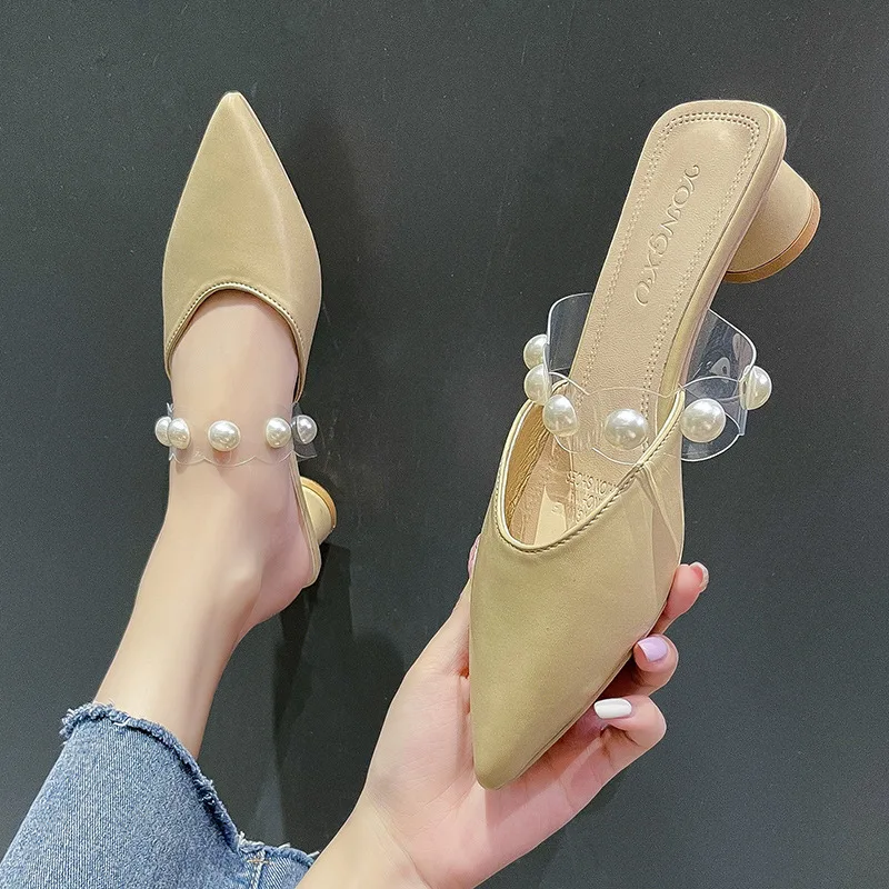 Baotou half slippers women summer wear 2021 new high-heeled fashion Korean lazy no heel women's sandals and slippers 
Baotou half slippers women summer wear 2021 new high-heeled fashion Korean lazy no heel women's sandals and slippers