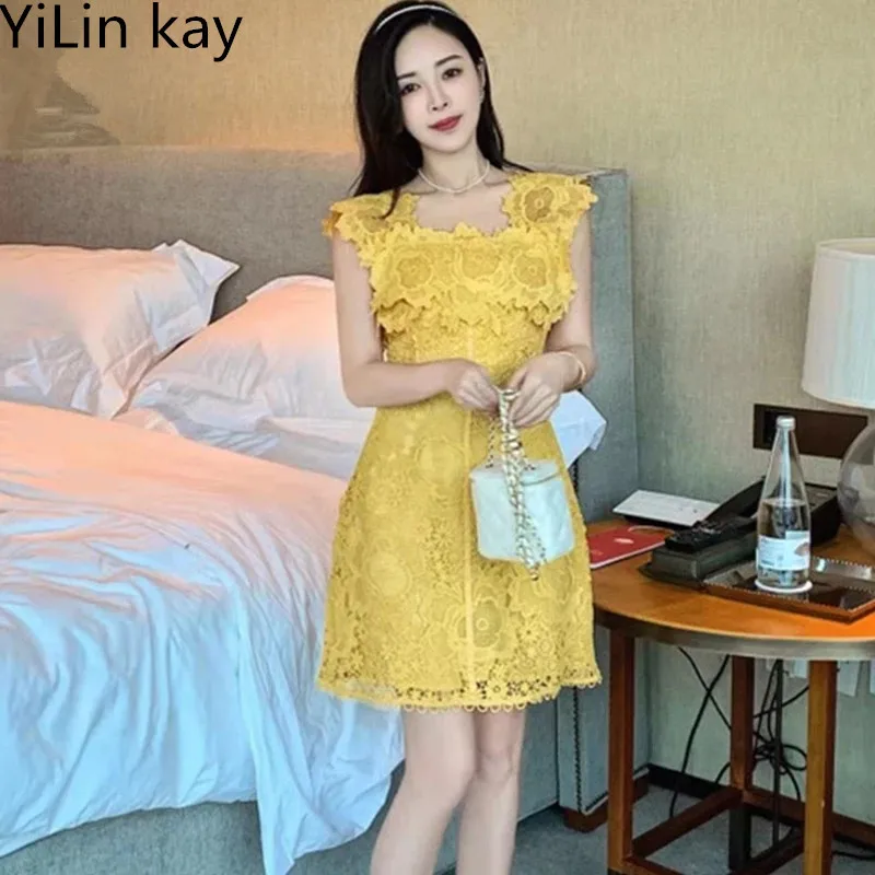 Новинка, модное весеннее желтое кружевное платье без рукавов с большими цветами, женское платье трапециевидной формы для вечерние, платья
Новинка, модное весеннее желтое кружевное платье без рукавов с большими цветами, женское платье трапециевидной формы для вечерние, платья
