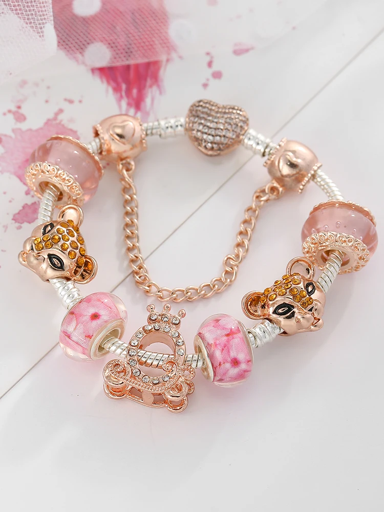 DINGLLY Rose Gold Pink Princess Lion Heart Beads Glass Charm Bracelet For Women Original Crown Carriage Bracelet Bangles Jewelry
DINGLLY Rose Gold Pink Princess Lion Heart Beads Glass Charm Bracelet For Women Original Crown Carriage Bracelet Bangles Jewelry