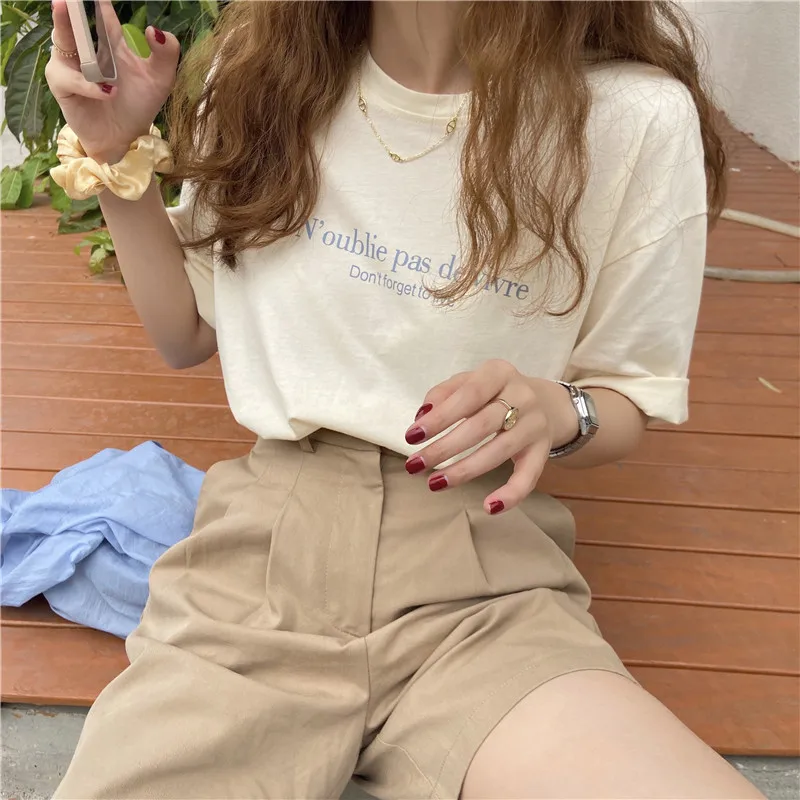 Letter Printed Thin Short Sleeve Cotton O-neck Fashion Vintage Sweet Fresh College Wind Basic 2021 Summer Women T-shirts
Letter Printed Thin Short Sleeve Cotton O-neck Fashion Vintage Sweet Fresh College Wind Basic 2021 Summer Women T-shirts
