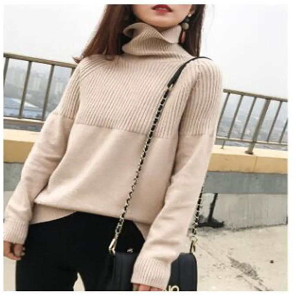 Autumn High Collar Long Sleeve Kniting Sweater Women Lazy Wind Style Casual Loose Thick Warm Pure Color Pullovers
Autumn High Collar Long Sleeve Kniting Sweater Women Lazy Wind Style Casual Loose Thick Warm Pure Color Pullovers