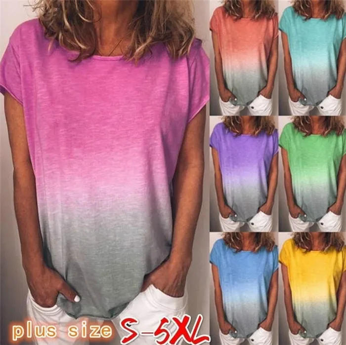 Fashion Shirt Women Tops Tee Harajuku T-Shirts Blusas Summer Ladies Short Sleeve Tshirt Plus Size 5XL Gradient Color Print Woman
Fashion Shirt Women Tops Tee Harajuku T-Shirts Blusas Summer Ladies Short Sleeve Tshirt Plus Size 5XL Gradient Color Print Woman