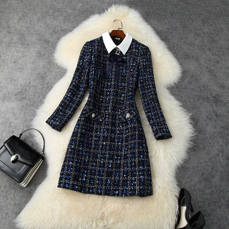 European and American women's clothing 2020 autumn new style Long-sleeved bow lapel Beaded plaid tweed fashion dress
European and American women's clothing 2020 autumn new style Long-sleeved bow lapel Beaded plaid tweed fashion dress