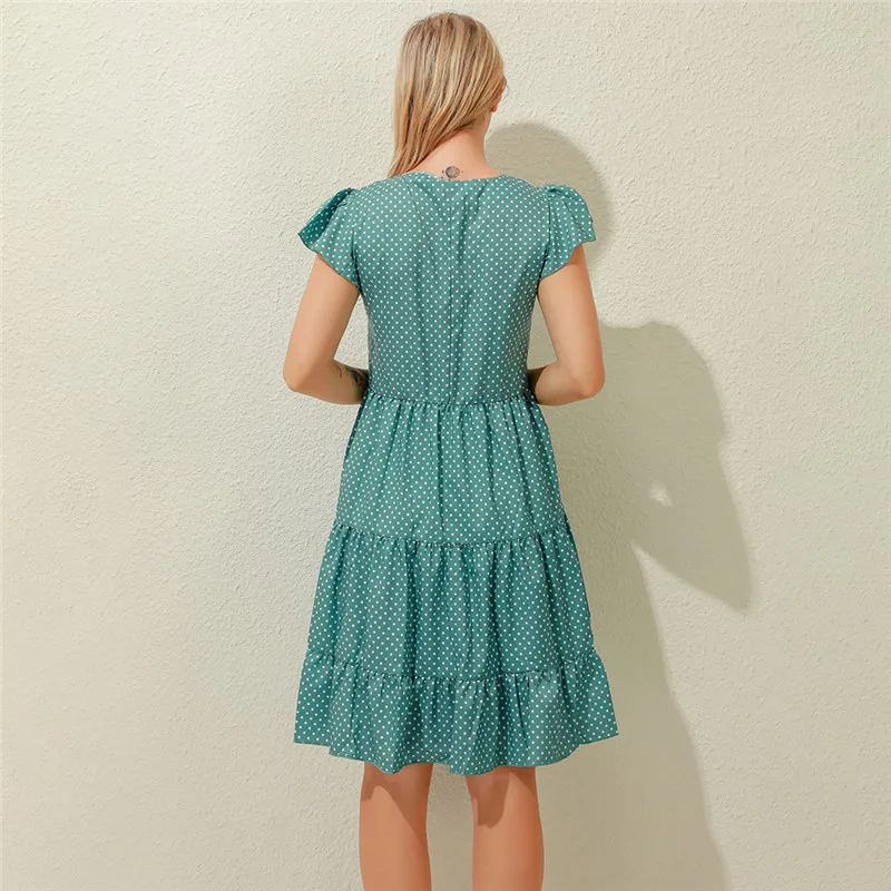 2020 Women New Summer Sundress Casual Ruffles Sleeves V-neck Dot Boho Party Vestidos Elegant Mini Dresses Fashion Vestidos
2020 Women New Summer Sundress Casual Ruffles Sleeves V-neck Dot Boho Party Vestidos Elegant Mini Dresses Fashion Vestidos