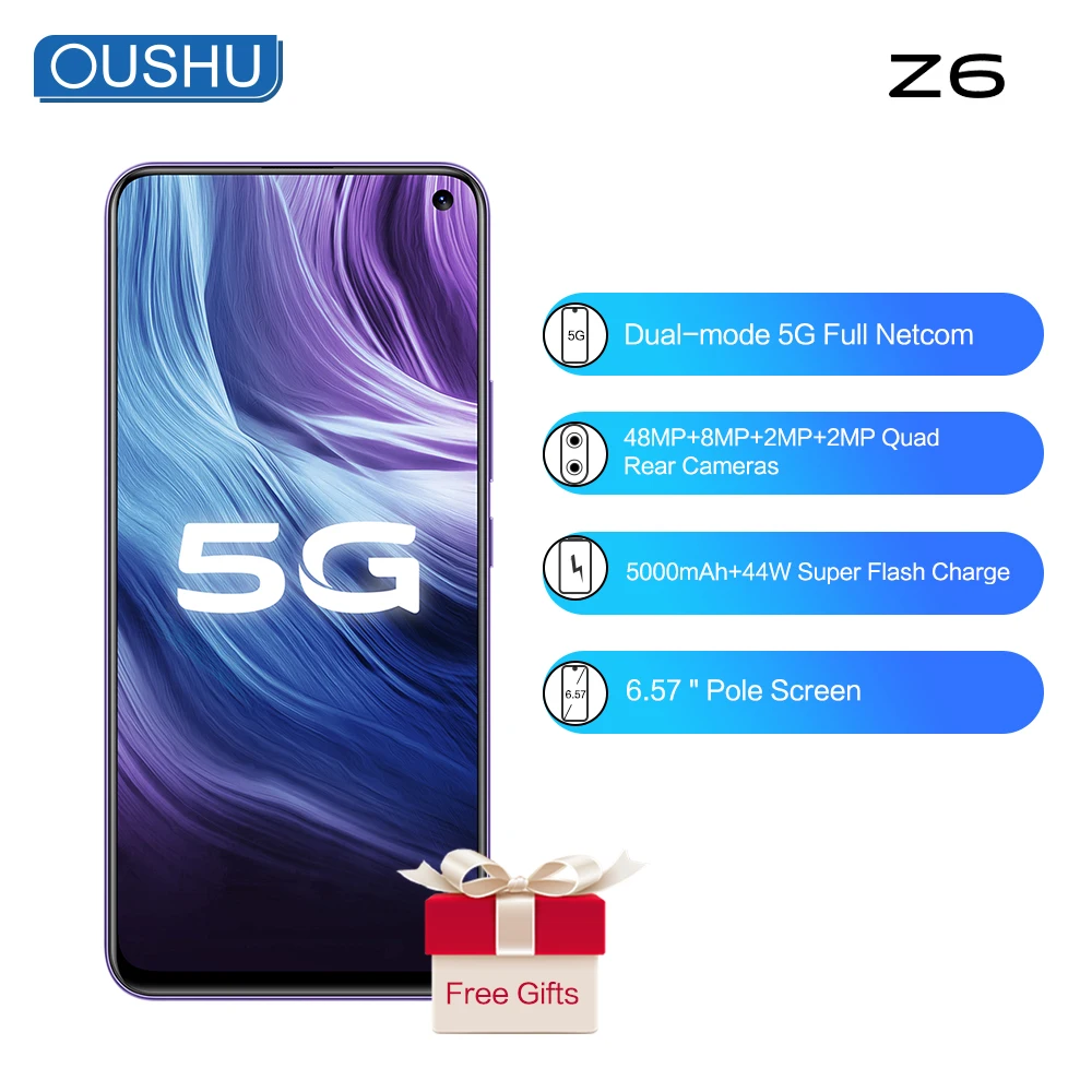 Смартфон vivo 5G Z6 Snapdragon 76 Android 10 0 сканер отпечатков пальцев + распознавание лица 48 МП