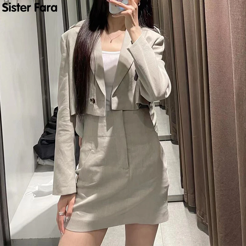 Sister Fara Chic Summer Long Sleeve Short Blazer Women's Two Piece Suit+High Waist Straight Mini Skirt Suits Set Woman 2 Pieces
Sister Fara Chic Summer Long Sleeve Short Blazer Women's Two Piece Suit+High Waist Straight Mini Skirt Suits Set Woman 2 Pieces