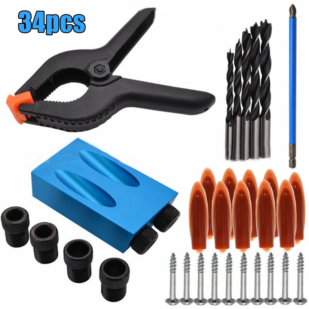 34Pcs Pocket Hole Screw Jig with Dowel Drill Set Carpenters Wood Joint Tool Drill Bit Woodworking Tools for Dremel Accessories
34Pcs Pocket Hole Screw Jig with Dowel Drill Set Carpenters Wood Joint Tool Drill Bit Woodworking Tools for Dremel Accessories
