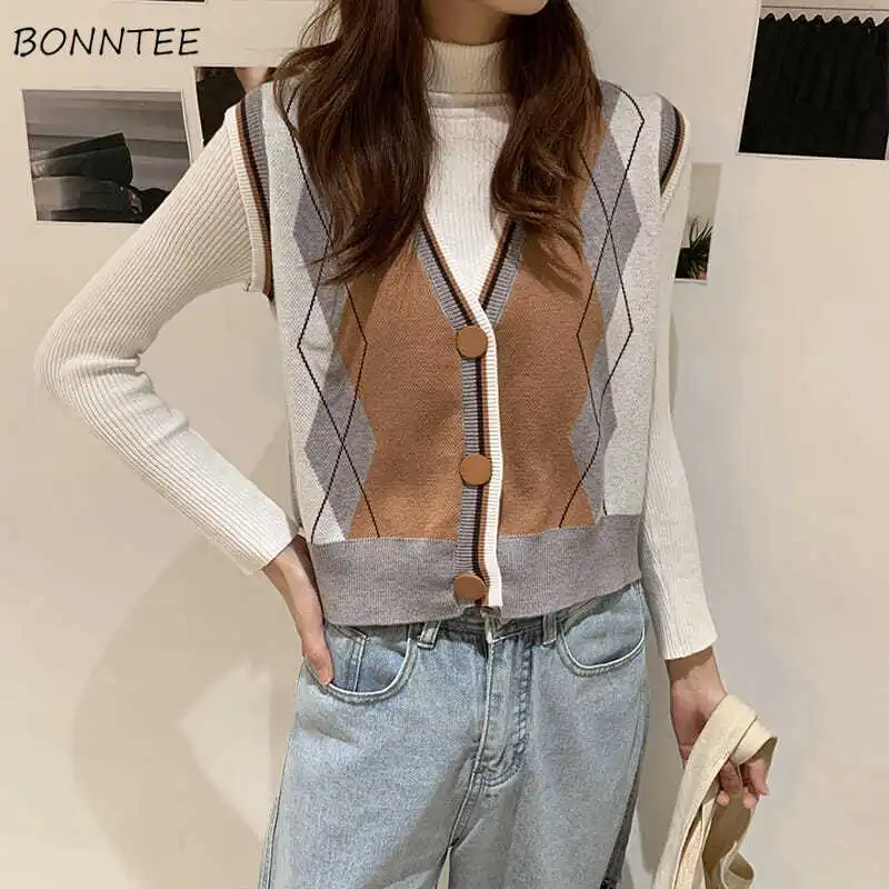 Vests Women Single Breasted V-neck Vintage Students Sweater Retro Argyle Outerwear Female Knitted Hipster Clothing Fashionable
Vests Women Single Breasted V-neck Vintage Students Sweater Retro Argyle Outerwear Female Knitted Hipster Clothing Fashionable