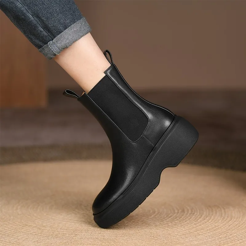 Leisure Bottom Chimney Boots Women Full Cow Leather Round Toe Platform Thick High Heels Chelsea Booties Street Ankle Boots New
Leisure Bottom Chimney Boots Women Full Cow Leather Round Toe Platform Thick High Heels Chelsea Booties Street Ankle Boots New