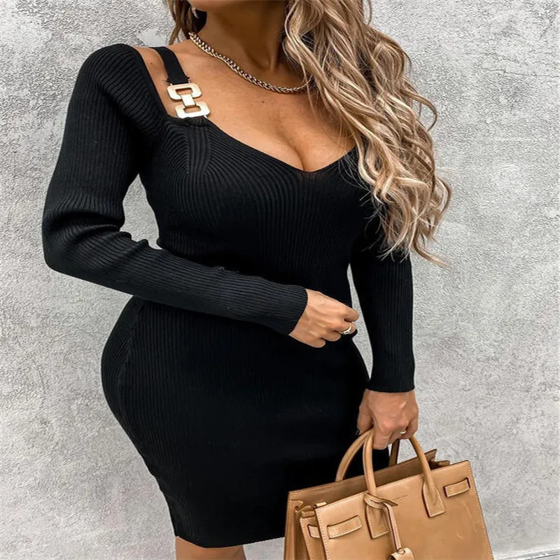 Women Winter Fall Bodycon Ribbed Dress 2021 New Stand Collar Zipper Deep V-neck Stretch Bodycon Pencil Party 
Women Winter Fall Bodycon Ribbed Dress 2021 New Stand Collar Zipper Deep V-neck Stretch Bodycon Pencil Party