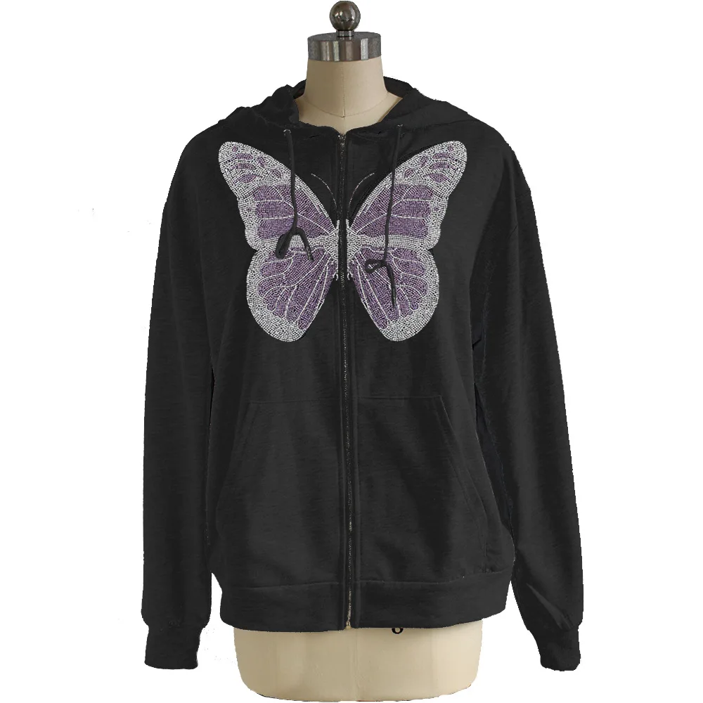 Fashion Womens Casual Hoodie Tops 2021 Spring Zipper Butterfly Hot Diamond Printed Long Sleeve Hooded Sweatshirts
Fashion Womens Casual Hoodie Tops 2021 Spring Zipper Butterfly Hot Diamond Printed Long Sleeve Hooded Sweatshirts