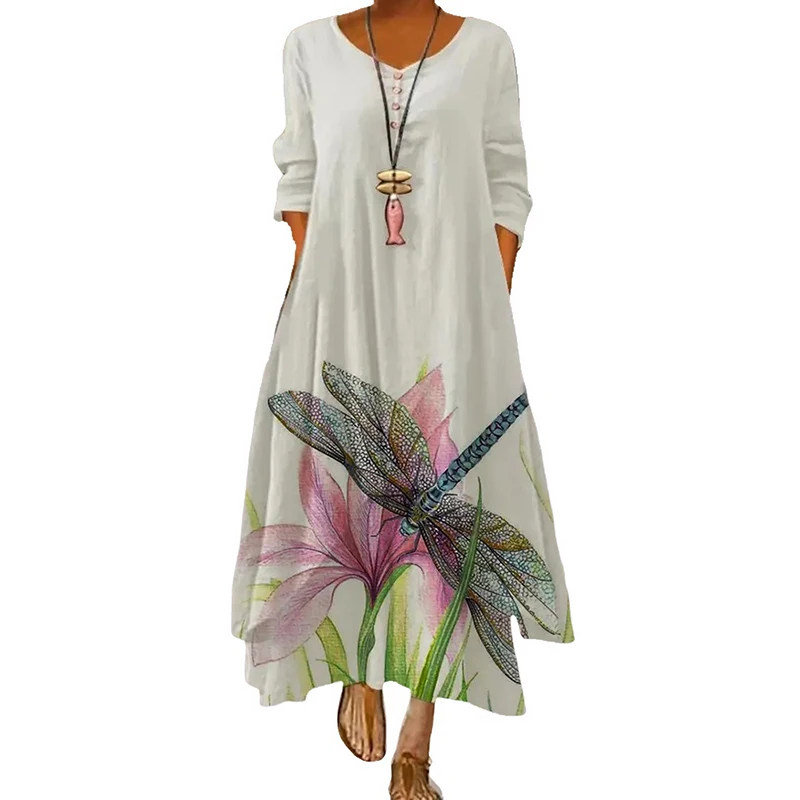 2021 Elegant Flowers Print Long Sleeve Summer Dresses Casual O Neck Loose Women Dress Vintage Party Ropa Mujer Talla Grande
2021 Elegant Flowers Print Long Sleeve Summer Dresses Casual O Neck Loose Women Dress Vintage Party Ropa Mujer Talla Grande