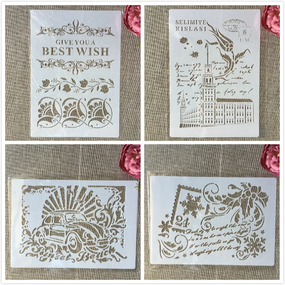 4Pcs A4 29cm Wish Building Car Stamp DIY Layering Stencils Wall Painting Scrapbook Coloring Embossing Album Decorative Template
4Pcs A4 29cm Wish Building Car Stamp DIY Layering Stencils Wall Painting Scrapbook Coloring Embossing Album Decorative Template