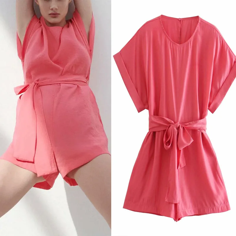Za Summer Pink Women Short Jumpsuit 2021 Fashion Short Sleeve Wide Leg Bow Belt Playsuits Casual Front Pocket Female Playsuits
Za Summer Pink Women Short Jumpsuit 2021 Fashion Short Sleeve Wide Leg Bow Belt Playsuits Casual Front Pocket Female Playsuits