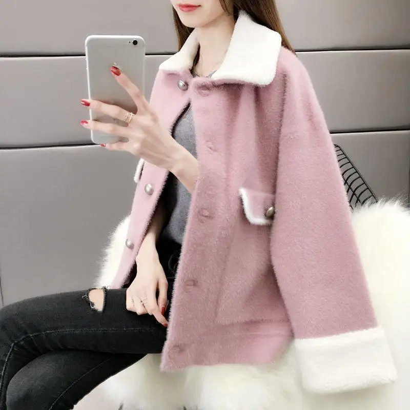 Faux Mink Fur Coat Female Autumn And Winter 2021 New Popular Korean Loose Jacket Cardigan Shirt Casual Tide | Женская одежда