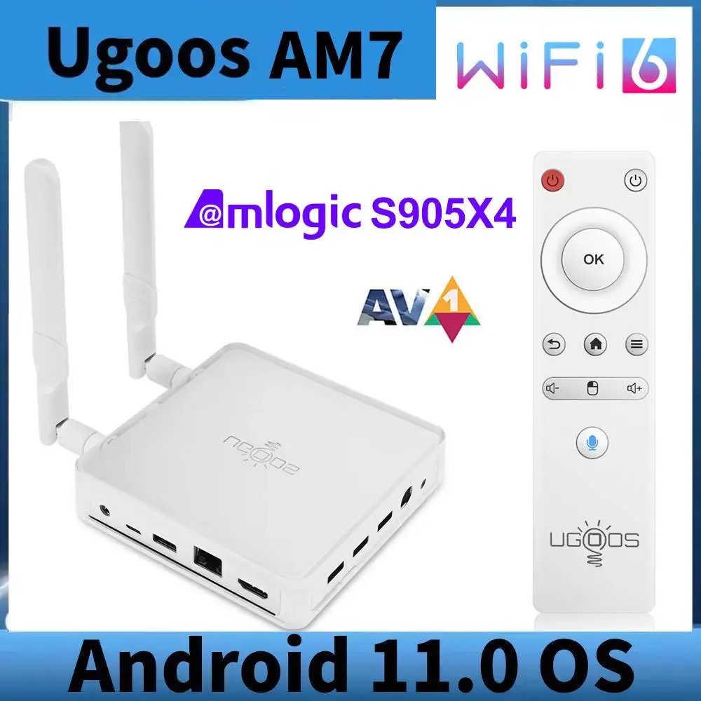 UGOOS AM7 Amlogic S905X4 Android 11 Smart TV Box AV1 4GB DDR4 32GB ROM Type-C WiFi 6 1000M BT5.0 4K HD Android 11.0 Media Player
UGOOS AM7 Amlogic S905X4 Android 11 Smart TV Box AV1 4GB DDR4 32GB ROM Type-C WiFi 6 1000M BT5.0 4K HD Android 11.0 Media Player