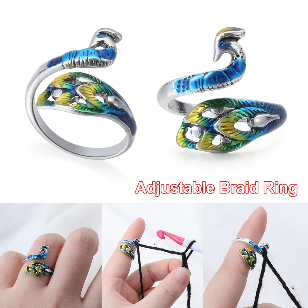 

1PC Adjustable Knitting Loop Peacock Shape Crochet Ring Sewing Accessories Finger Wear Thimble Yarn Guides Knitting Tool New Hot