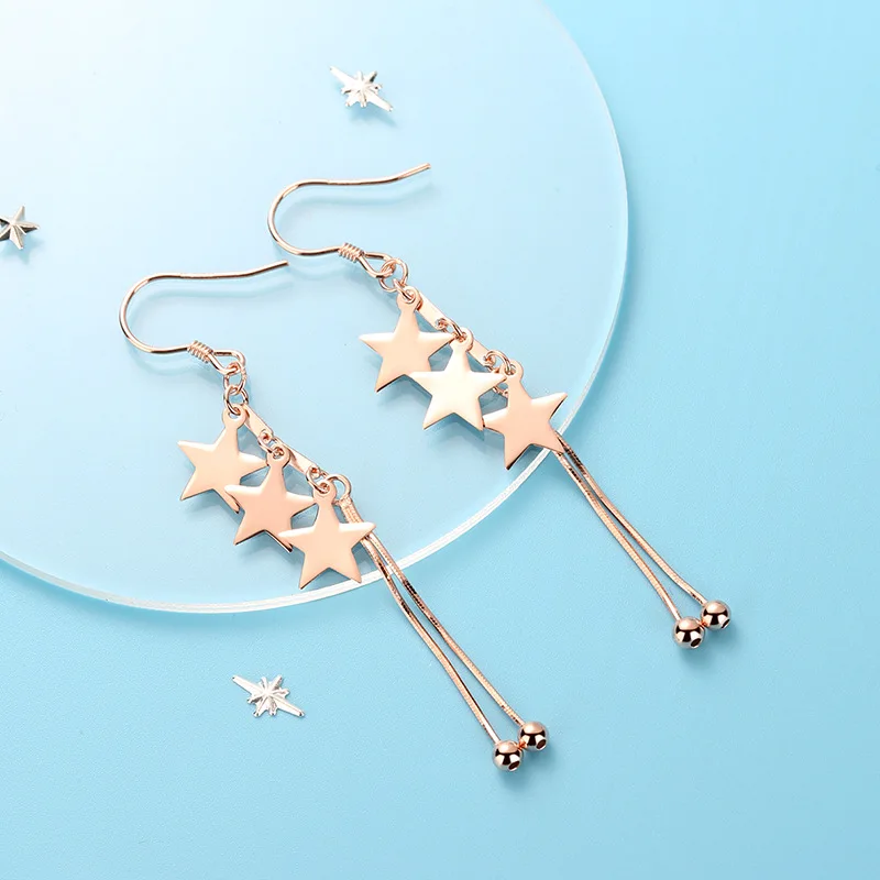 925 Sterling Silver Five-pointed Star Tassel Long Earrings Fashion Platinum Temperament Geometric Ear Hooks Hanging Earrings
925 Sterling Silver Five-pointed Star Tassel Long Earrings Fashion Platinum Temperament Geometric Ear Hooks Hanging Earrings