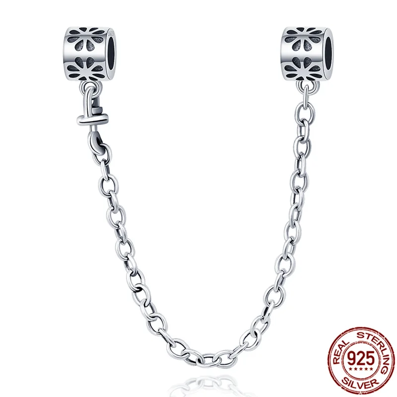 New 100% 925 Sterling Silver Flower Safety Chain Charms Bead Fits Original Pandora Bracelet Pendant Woman Fashion Fine Jewelry | Украшения