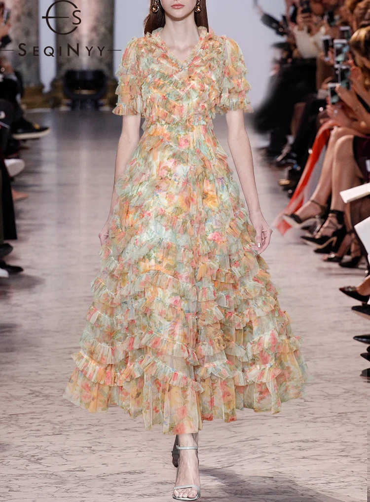 SEQINYY Summer Dress New Fashion Design Runway V-Neck Mesh Ruffles Orange Flower Printed High Quality Ladies Party Midi
SEQINYY Summer Dress New Fashion Design Runway V-Neck Mesh Ruffles Orange Flower Printed High Quality Ladies Party Midi